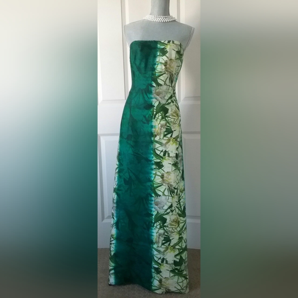 ○$4,800 OSCAR DE LA RENTA GREEN FLORAL SILK GOWN US 10 L - Picture 8 of 16
